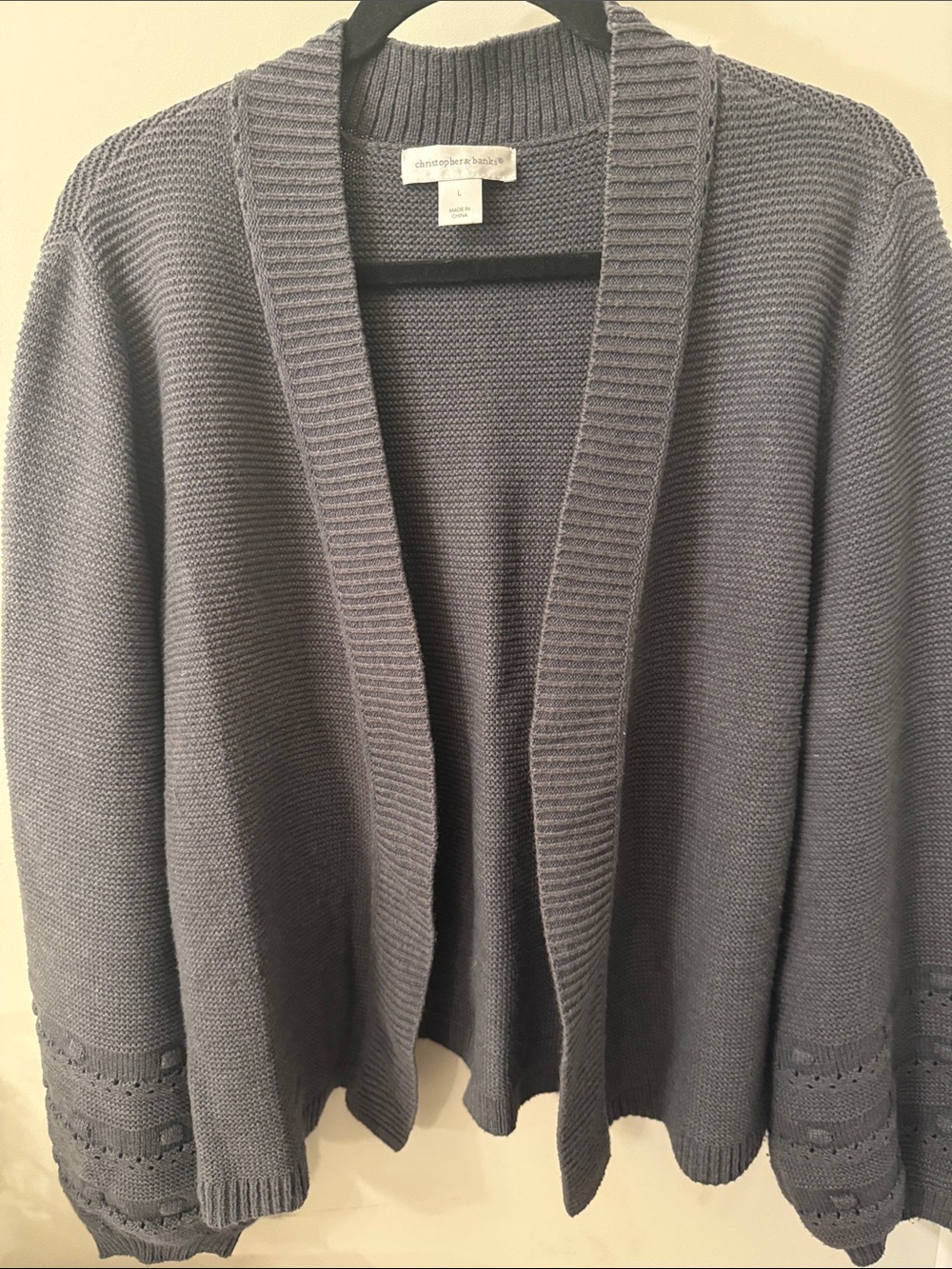 Christopher & Banks Charcoal Open-Front Knit Cardigan Excellent Cond Sz L